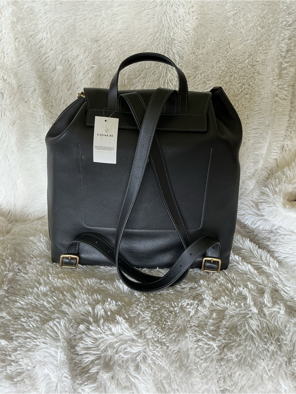 Coach Crosby Black Leather Backpack with Dual Front Pockets and Gold Logo - Picture 3 of 7